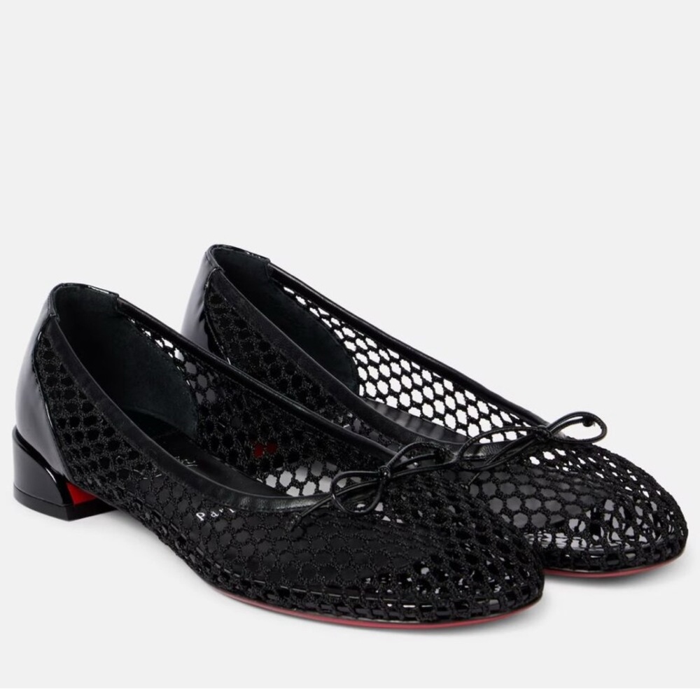 Christian Louboutin SWEETIE JANE MESH FLAT Sz.41 Patent Ballerina NEW/SAKS